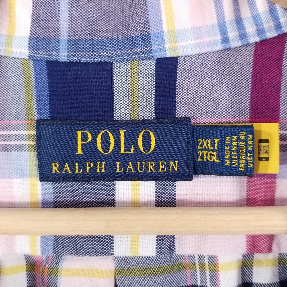 Polo Ralph Lauren Shirt Mens 2XLT Blue Plaid Button Down Oxford Dress Casual